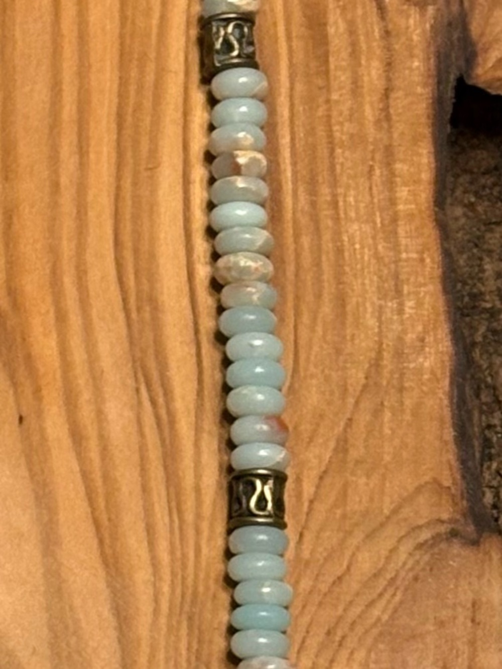 Handmade Shushan Stone Abacus Bead Necklace Natural Stone Aqua Blue 18.5" - Picture 5 of 5